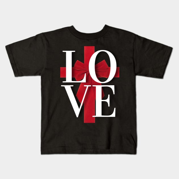 Stunning illustration of "LOVE" & beautiful wrapped red bow - White Label Kids T-Shirt by Artfully Yours